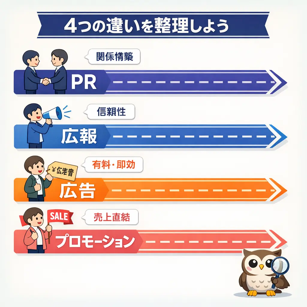 広報・PR・広告・プロモーションの違いを整理する - 広報活動とは